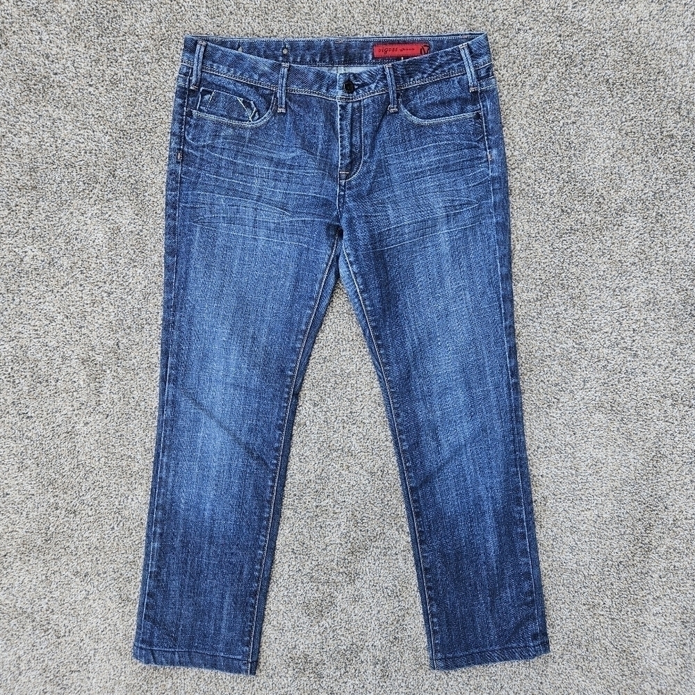 Vigoss Jeans Low Rise Straight Leg Medium Wash Stretch Short Crop Women's 9 / 8